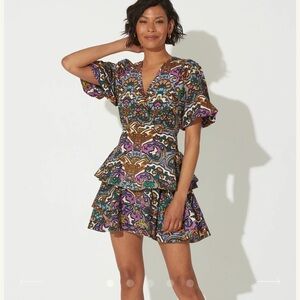 Cleobella Purple and Blue Wrap Tiered Mini Dress